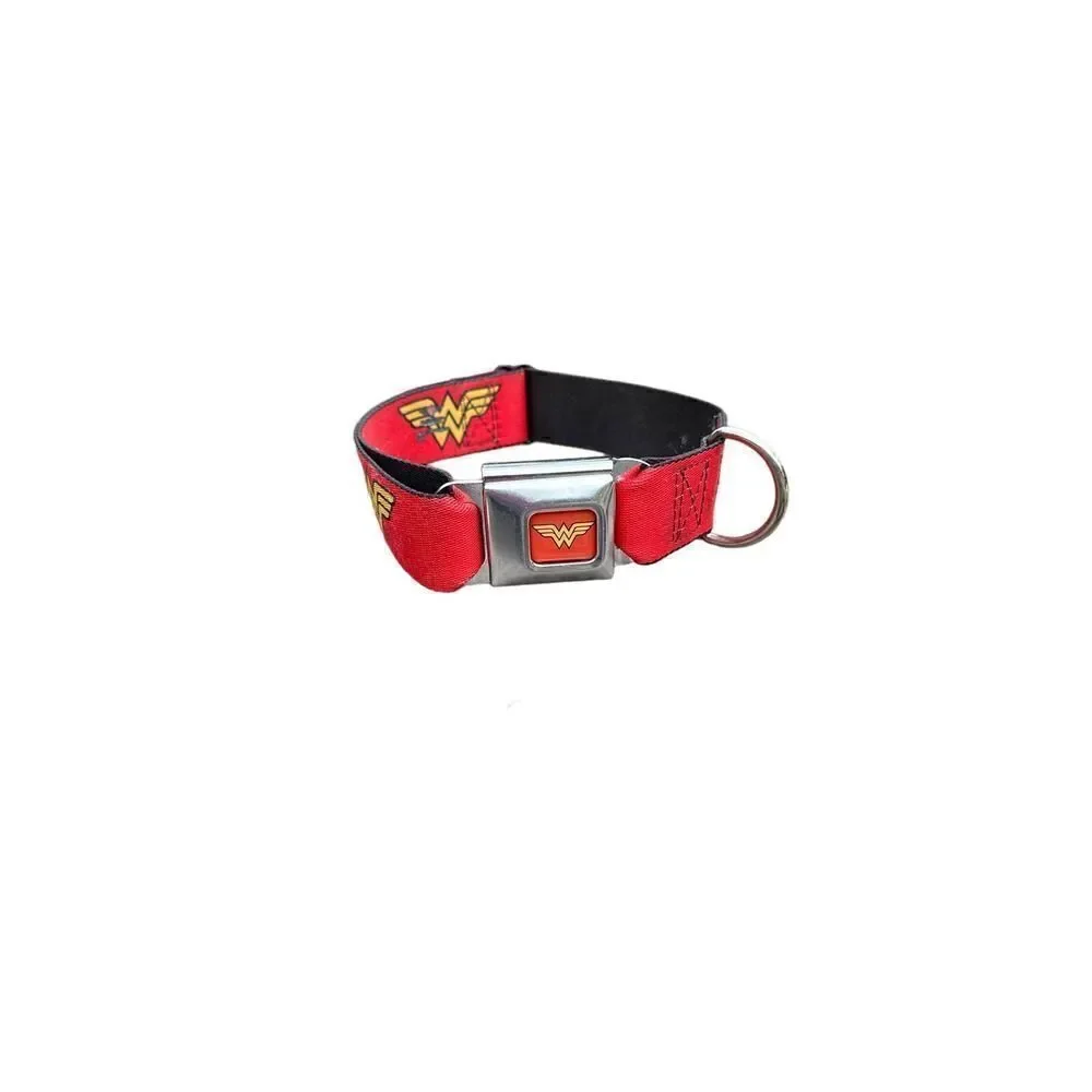 Dog Collar Seatbelt Buckle Wonder Woman Logo Red 15 to 26 Inches 1.0 Inch Wide